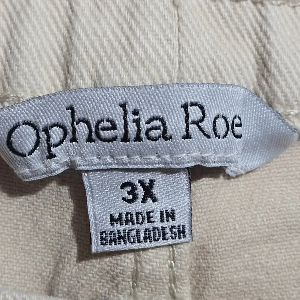 Ophelia Roe Plus Size 3X Capris Cropped Cream Denim Pants Flat Front 46
